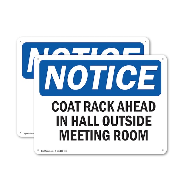 Signmission Coat Rack Ahead In Hall Outside Meeting Room, 14 in W x Rectangle, Plastic OS-2PACK-NS-P-1014-L-10696 - main